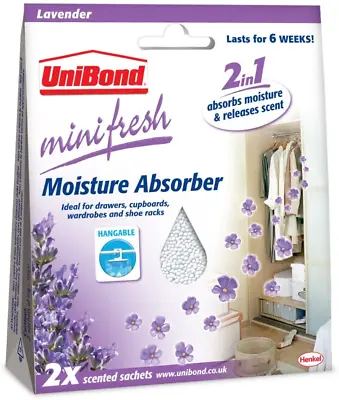 Unibond Minifresh  Moisture Absorber Sachet Pack 2 Lavender - Car Wardrobe Etc • £8.68