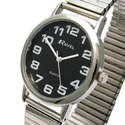 Men's Classic Bold Easy Read Expander Bracelet Watch - Black / Silver • £8.45