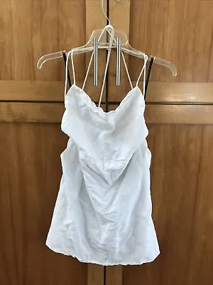 Majorelle Dress Linen Cotton White M Open Back Lined Pockets Mini Bib Square Nec • $22
