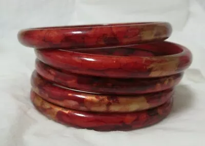 Vintage Set Of Five Marbled Red And Gold Bangle Bracelets • $19.99