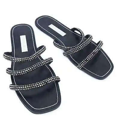 $28.79 • Buy Zara Basics Black Studded Sandals Size 40 (9) Open Toe Flats Summer Shoes Women