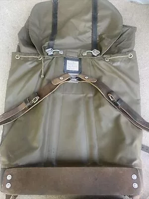 VTG Swiss Army Rubberized Waterproof & Leather Military Rucksack Backpack War • $76.04