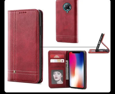 $15 • Buy Poco F2 Pro Wallet Case Stitched Pattern+1x Clear Case+1x Black Case
