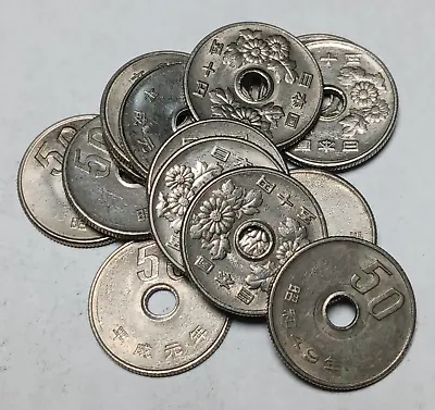 5x Japan 50 Yen - Small Type With Hole - Vintage Japanese Coins - Please Read • $8.45