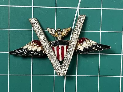 WWII Sweetheart V For Victory Patriotic Pin Gemstones • $49.99