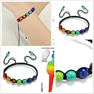 7 Chakra Healing Prayer Beaded Bracelet Lava Yoga Reiki Stone Braid Bracelet 8C • $5.89