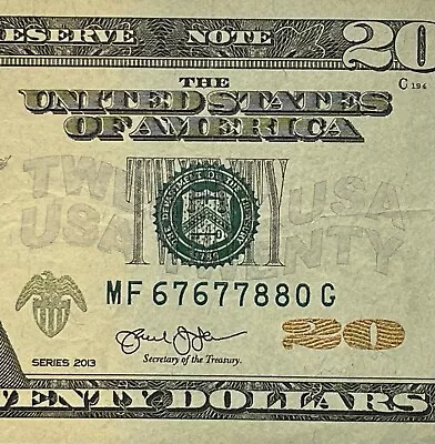 Four Digit Ladder Serial Number $20 Dollar Bill MF67677880G 6s 7s 8s 0s • $40