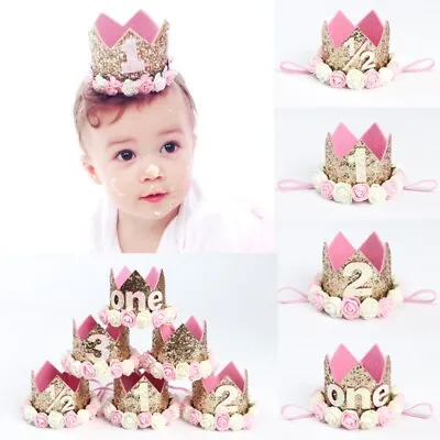 1st -3th Birthday Crown Hat Headband Hair Accessories Baby Girl Boy Party Decor • £3.49