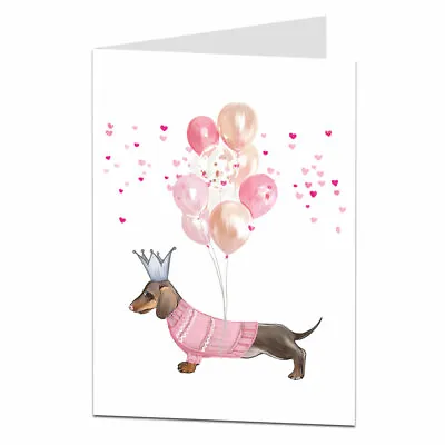 Cute Dachshund Birthday Card For Her Girls Women Pink Daughter Mum Best Friend • £3.25