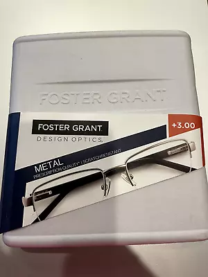 Mens Foster Grant Lyden Semi-Rimless Reading Glasses & Case +3.00 NEW • $14.96