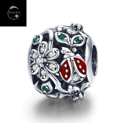 Genuine Sterling Silver 925 Flower Daisy & Ladybird Red Insect Bead Charm  Mum • £16.99