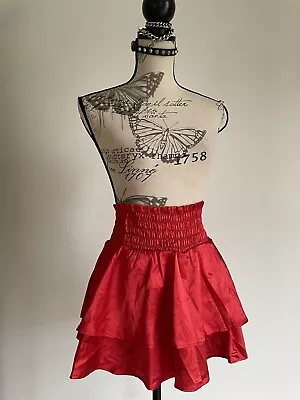 Vintage Style Red Satin Tiered Frilly Ruffle Mini Skirt Shorts Skort S Goth • $20