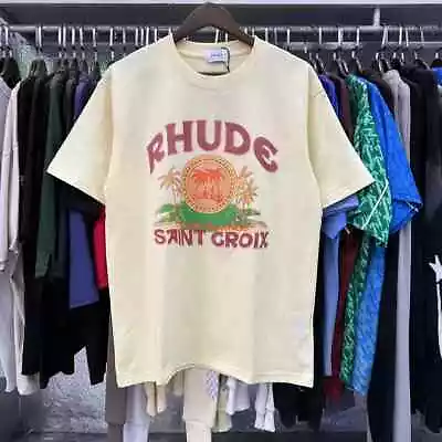 Rhude Saint-Croix Coconut Print Double Yarn Pure Cotton Casual T-shirt • $16.99