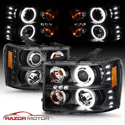 [LED Halo]07-13 For GMC Sierra 1500/2500/3500 LED Tube Projector Black Headlight • $201.47