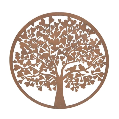 £34.99 • Buy Tree Of Life Garden Wall Art Round Heart Leaves Plaque Metal Ornament 60cm Brown