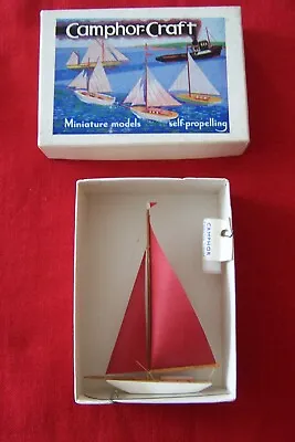 Vintage Camphor Craft Miniture Model Sailing Boat Yacht Marybelle Red Sail • $49.72