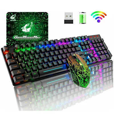 $11.09 • Buy Wireless Gaming Keyboard & 2400DPI Mouse Rainbow Backlit For PC Laptop PS4 Xbox