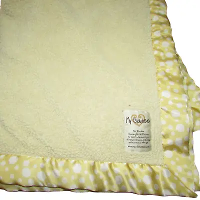 My Blankee Yellow Thick Plush Sherpa Stroller Security Blanket Polka Dots Satin • $19.99