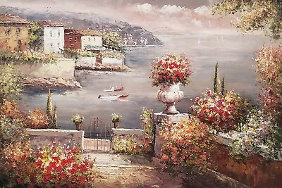 Mediterranean View  #4C-1  24x36- 100% Hand Painted Oil Painting On Canvas • $59.99