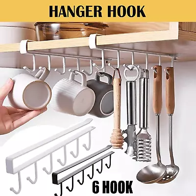 6Hooks Iron Under Shelf Hook Kitchen Cupboard Cabinet Mug Holder Cup Rack Hanger • $7.49