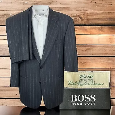 Hugo Boss Vitale Barberis 2 Piece Suit Mens 42S 34x29 Gray Stripe Flannel VTG • $130