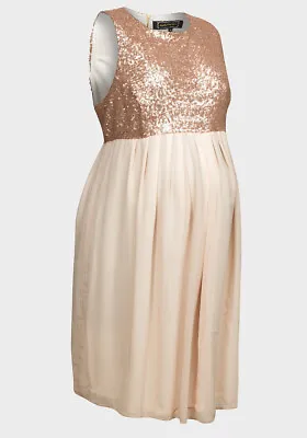 £24.99 • Buy Maternity Chiffon Sequin Glitter Party Dress, Wedding Sparkle Evening Peach Pink