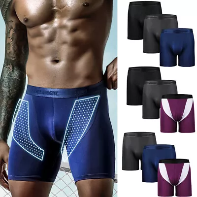 3 Pack Mens Anti Chafing Underwear Trunks Seamless Boxer Briefs Long Leg Shorts • £5.99