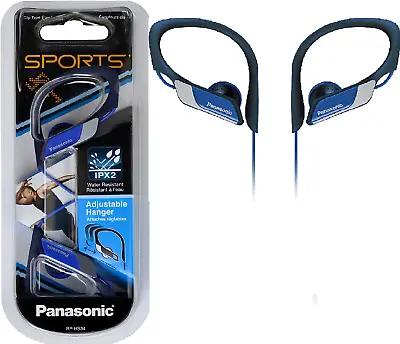 £9.97 • Buy Panasonic RP-HS34 BLUE Water Resistant Sport Earphones Adjustable Ear Clip NEW