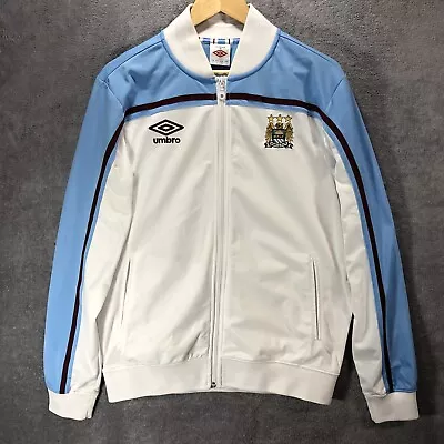 Manchester City Track Jacket Large White Blue Umbro Logo Full Zip Tracksuit Top • £29.99