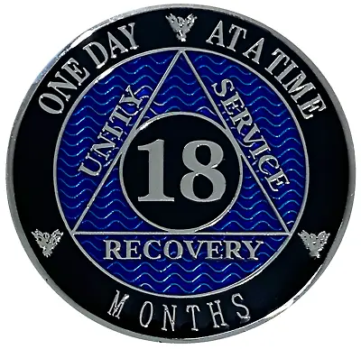 AA 18 Months Coin Blue Silver Color Plated Medallion Alcoholics Anonymous Coin • $21.99