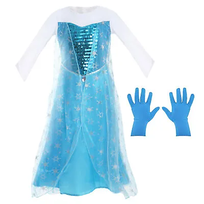 Kids Girls Ice Queen Costume Film Movie Snow Princess Fancy Dress Christmas Gift • £6.99