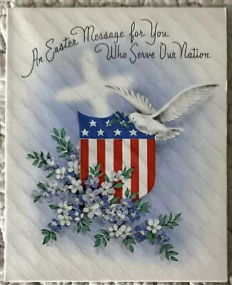 Unused Easter Patriotic WW2 WWII Flag Dove Military Vintage Greeting Card 1940s • $6.21