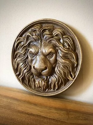 3D Wood Carving Lion Head 8.5 Inches Round Rosette Oak  Home Decor Made Of Wood • $73