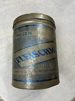 Vintage Fleischmann 30lb Advertising Frozen Food Tin Can W Lid EMPTY Blue/Silver • $36
