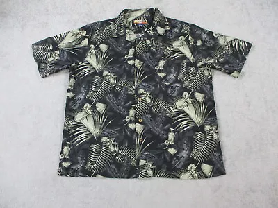 Havana Jacks Cafe Shirt Mens Large Black Hawaiian Camp Floral Martini 100% Silk • $4