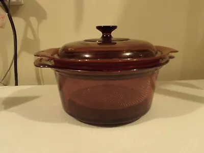 Vintage Pyrex Visions 3.5L Cranberry Glass Dutch Oven W/ Lid & Strainer • $49.99