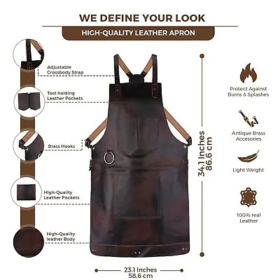 Dark Brown Real Leather Apron Butcher Apron Cook Apron BBQ Apron  Apron For Gift • $79.99