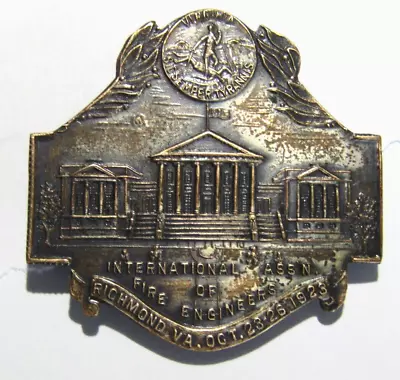 $34.50 • Buy 1923 Silvered Bronze Int Ass'n Of Fire Engineers Convention Badge Richmond Va.