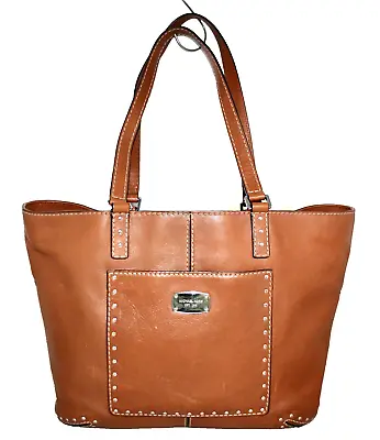 MICHAEL KORS Astor Large Studded Front Pkt Tote Brown Pebbled Leather 38F6YATT3T • $90