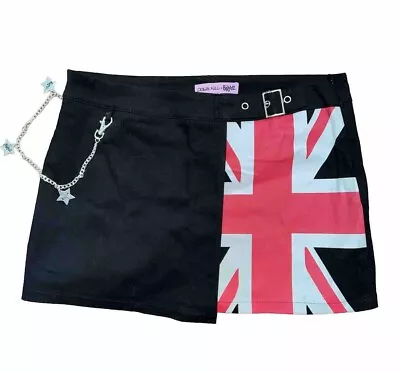 Dolls Kill X Bratz British Flag Black Mini Skirt Medium Zip Side • £27.95