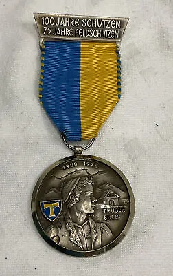 Vintage Swiss Medal 1975 Anniversary Blue Yellow Field Guards Enamel Schutzen 75 • £48