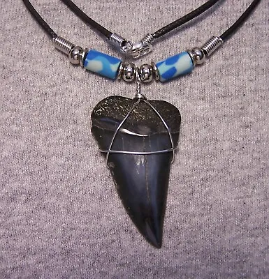 Mako Shark Tooth 1 7/8  Teeth Necklace Fossil Jaw Megalodon Scuba Dive Sharks • $19