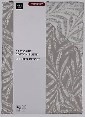 M&S Leaf Marks & Spencer Grey Single Duvet Cover 1 Pillowcase Set • £19.99