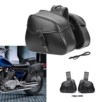 Pair PU Leather Motorcycle Saddlebags Throw Over Panniers Side Tool Hanging Bags • $60.99