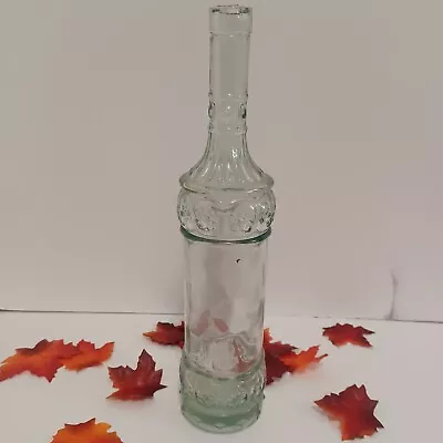 Vintage Embossed Flowers Green Tint Glass Wine Bottle • $9.99