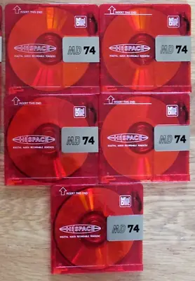 5 HiSpace MD74 Recordable Minidiscs + SLIP CASES - PLEASE SEE MY OTHER LISTINGS • £7.49