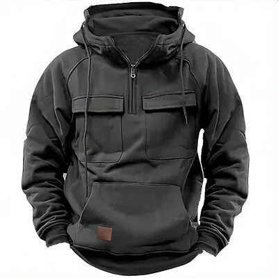 Men Tactical Sweatshirt Quarter Zip Cargo Pullover Hoodies Winter Jackets • $48.59