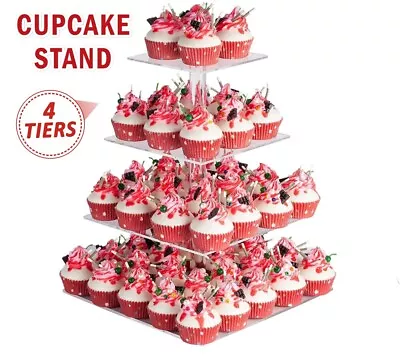 4 Tier Acrylic Cupcake Display Stand Cup Cake Birthday Party - Square • £13.99