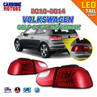 LED Tail Lights For 10-14 Volkswagen Golf 6/GTI Hatchback Chrome/Red & Clear Set • $145.99