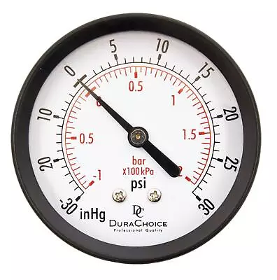 2-1/2  Utility Vacuum Pressure Gauge - Blk.Steel 1/4  NPT Ctr. Bk. -30HG/30PSI • $7.15